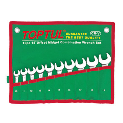 Toptul 15 Degree Offset Midget Combination Wrench Set Pouch Bag Green Gaaa1002 from B&Q