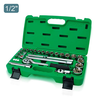 Toptul 1/2 Inch Drive 6Pt Flank Socket Set 28 Pieces Metric Robust Gcai2802 from B&Q