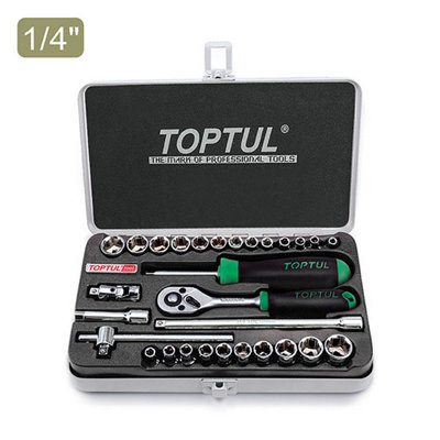 Toptul 29 Piece 1/4 Inch Drive 6 Point Socket Set Metric & Sae Robust Gcad2901 from B&Q