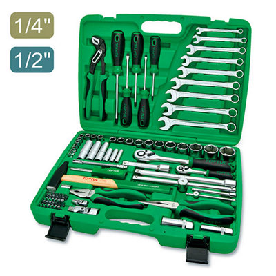 Toptul Tool Kit 1/4 Inch & 1/2 Inch Drive 80 Pieces Metric Robust Tools Gcai8002 from B&Q