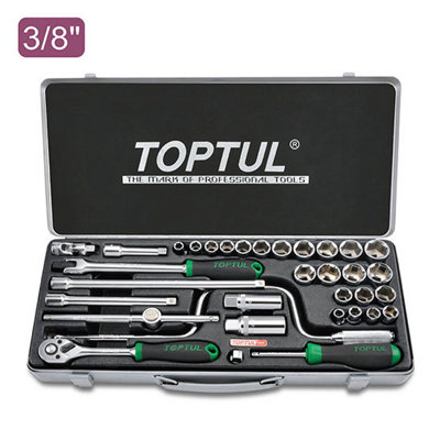 Toptul 34 Piece 3/8 Inch Drive 6 Point Metric And Sae Socket Set Robust Gcad3403 from B&Q