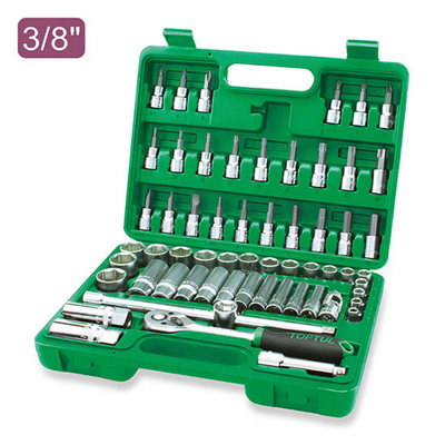 Toptul 3/8 Inch Drive Flank Socket Set 60 Pieces Metric Robust Tools Gcai6001 from B&Q