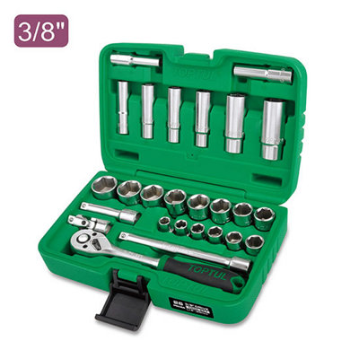Toptul 3/8 Inch Drive Flank Socket Set 26 Pieces Metric Chrome Robust Gcai2601 from B&Q