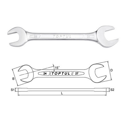 B&Q -  16mm X 17mm Double Open Ended Spanner Hand Tool Wrench Metric Aaej1617