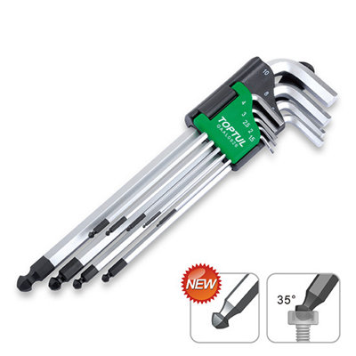 Toptul Extra-Long Ball Point Hex Key Wrench Set 9Pc Metric 1.5-10mm Gaal0926 from B&Q