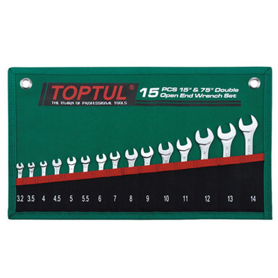 Toptul Double Open End Wrench Set 15 Degree And 75 Degree Angles 15 Pieces Robust Graj1501 from B&Q