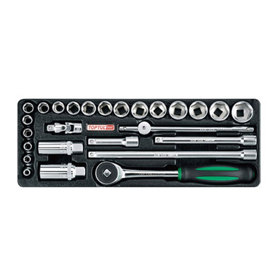Toptul 3/8 Inch Drive 6 Point Flank Socket Set 26 Pieces Metric Robust Gca T2605 from B&Q