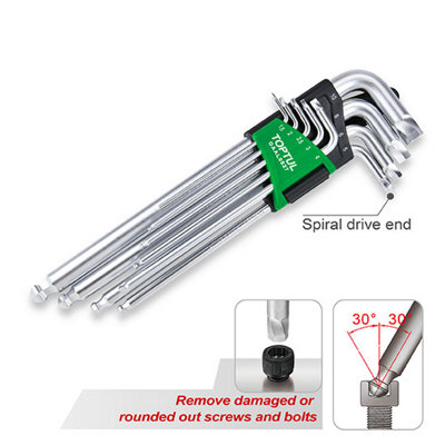 Toptul Extra-Long Ball Point Hex Key Wrench Set 9Pc Metric 1.5-10mm Gaal0927 from B&Q