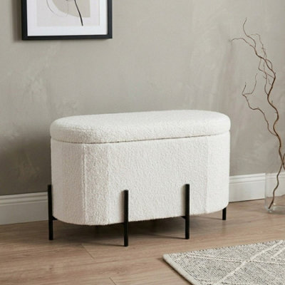 Garden Greatness Boucle Blanc Curved Ottoman Storage from B&Q