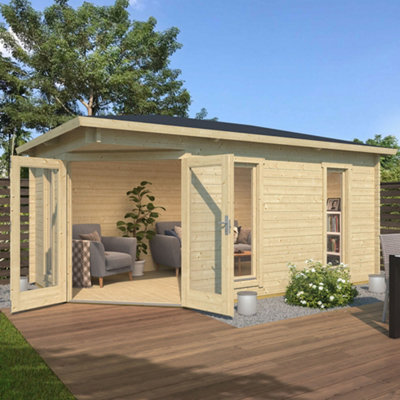 Lasita Maja Lasita Edinburgh 2 Corner Summer House - 4.28M X 2.8M - Garden Log Cabin - 40mm Wall Logs Double Glazed