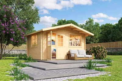 Lasita Maja Norderney 2-Log Cabin, Wooden Garden Room, Timber Summerhouse, Home Office - L444.6 X W390 X H256.5 Cm