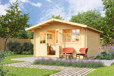 Lasita Maja Norderney 3-Log Cabin, Wooden Garden Room, Timber Summerhouse, Home Office - L444.6 X W480 X H256.5 Cm