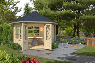 B&Q -  Ilmenau-Log CabinWooden Garden RoomTimber SummerhouseHome OfficeL420 X W363.7 X H306.7 Cm