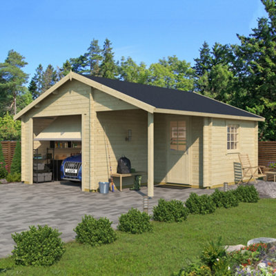 B&Q -  Nevis Garage With Side Hung Wooden Garage Doors5.4M X 5.5M44mm Wall Logs