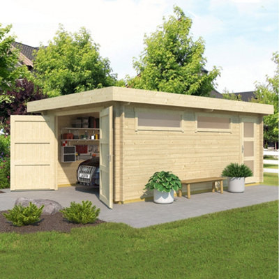 B&Q -  Canberra Garage With Hormann-Steel Framed Up And Over Door3.6M X 5.4M44mm Wall Logs