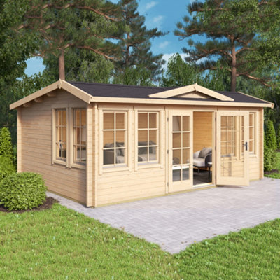 Lasita Maja Lasita Balderton Log Cabin - 5.5M X 4M - Traditional Clockhouse Style Summer House Double Glazed