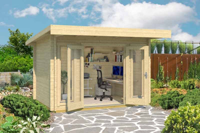 B&Q -  Barbados Mini-Log CabinWooden Garden RoomTimber SummerhouseHome OfficeL390 X W350 X H233.7 Cm