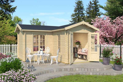 B&Q -  Portsmouth-Log CabinWooden Garden RoomTimber SummerhouseHome OfficeL450 X W447.6 X H245.1 Cm