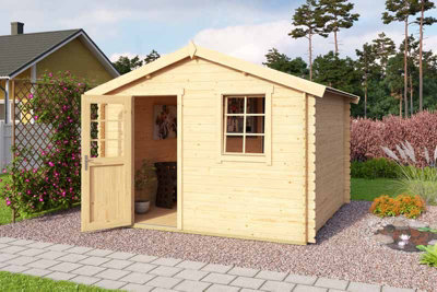 Lasita Maja Wels 3-Log Cabin, Wooden Garden Room, Timber Summerhouse, Home Office - L339.8 X W320 X H245.1 Cm