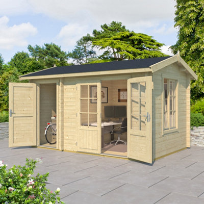 Lasita Maja Lasita Wrexham 1 Two Room Log Cabin - 3.9M X 2.4M - Double Glazed With Side Store