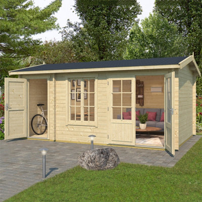 Lasita Maja Lasita Redmile 2 Log Cabin With Side Store - 4.85M X 3M - Two Room Garden Summer House - Double Glazed