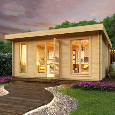 Lasita Maja Lasita Newark 1 Garden Office Summer House - 3.9M X 2.5M - Modern Pent Summer House - Double Glazed