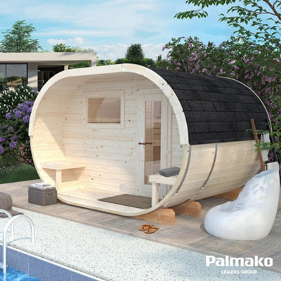 B&Q -  Anette Oval Sauna 4.5M²3.3M X 2.7M42mm Wall Logs