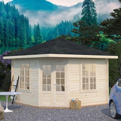 Palmako Melanie 9.9M² Corner Summer House - 3.3M X 3.3M - Double Glazed Garden Log Cabin