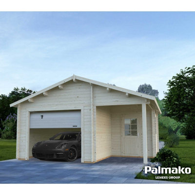 B&Q -  Roger 21.9M² With Up And Over Sectional Garage Door5.1M X 5.5M44mm Wall Logs