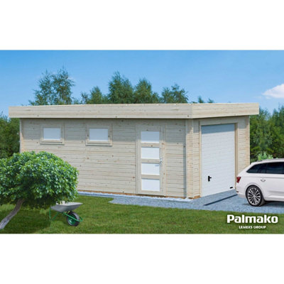 B&Q -  Rasmus 19.0M² With Side Hung Double Garage Doors3.6M X 5.5M44mm Wall Logs