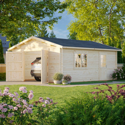 B&Q -  Roger 23.9M² With Up And Over Sectional Garage Door4.5M X 5.5M44mm Wall Logs