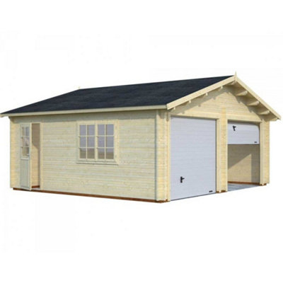 B&Q -  Roger 28.4M² With 2X Up And Over Sectional Garage Doors5.75M X 5.1M44mm Wall Logs