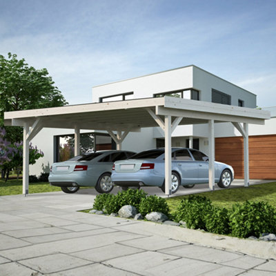 B&Q -  Karl 1 Double Carport 20.6M²6.0M X 5.1M120 X 120 Wall Logs