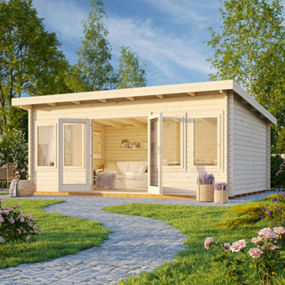 Palmako Lisa 19.4 Summer House - 5.3M X 3.9M - Modern Garden Building 44mm Wall Logs - Double Glazed