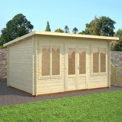 B&Q -  Lisa Pent Modern Summer House4M X 3M34mm Wall Logs Double Glazed