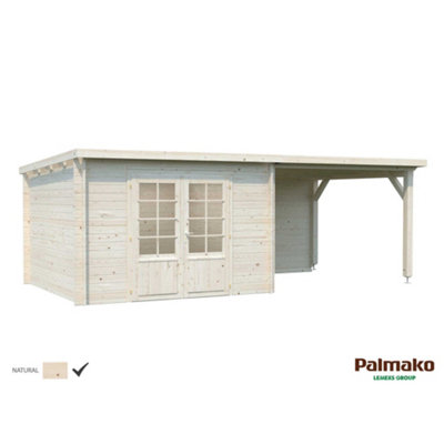 Palmako Ella Pent Summer House With Veranda - 5.9M X 3M - 28mm Wall Logs Glass Glazing