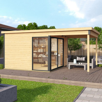 Lasita Maja Lasita Domeo 2 Garden Office With Veranda - 5M X 3M - Modern Summer House Double Glazed