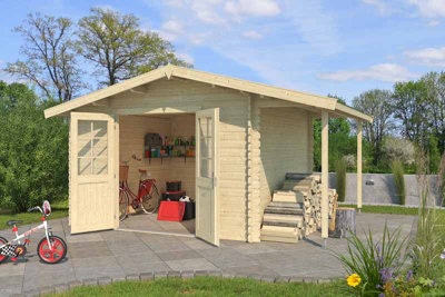 B&Q -  Lasita Osland Tulsa Log Cabin With Log Store4.3M X 2.9MApex Roof