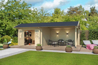 Lasita Maja Lasita Osland New York Summer House With Veranda - 6.8M X 3M - Log Cabin With Canopy Shelter-32121 