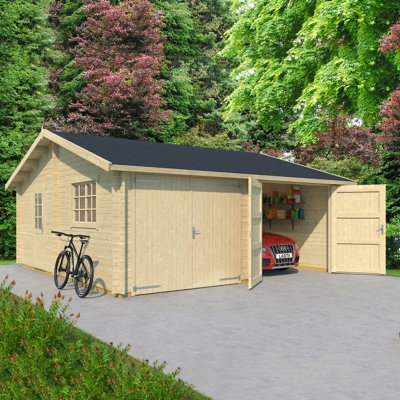 B&Q -  Falkland Garage With Side Hung Wooden Garage Doors575Cm X 575Cm44mm Wall Logs