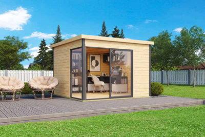 Lasita Maja Domeo 1 + Domeo 1 Al Pack Iso-Log Cabin, Wooden Garden Room, Timber Summerhouse, Home Office - L319.6 X W319.6 X H239.4 Cm