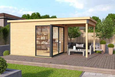 Lasita Maja Domeo 2 + Domeo 2 Al Pack Iso-Log Cabin, Wooden Garden Room, Timber Summerhouse, Home Office - L524 X W319.6 X H239.4 Cm