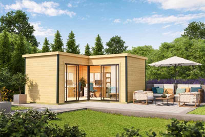 Lasita Maja Domeo 6 + Domeo 6 Al Pack Iso-Log Cabin, Wooden Garden Room, Timber Summerhouse, Home Office - L500 X W509.3 X H250.8 Cm