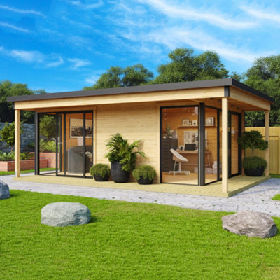 Lasita Maja Lasita Domeo 3 V2 With Veranda Garden Office - 8.9M X 5.9M - Two Room Modern Summer House Double Glazed