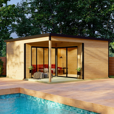 Lasita Maja Lasita Domeo 6 V2 With Veranda Garden Office - 5M X 5M - Modern Summer House Double Glazed