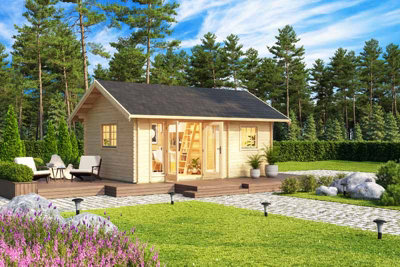 Lasita Maja Caroline 2 + Window Set 1-Log Cabin, Wooden Garden Room, Timber Summerhouse, Home Office - L675 X W489.9 X H330.6 Cm