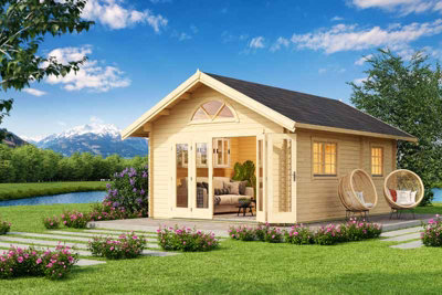 Lasita Maja Caroline 2 + Window Set  3-Log Cabin, Wooden Garden Room, Timber Summerhouse, Home Office - L675 X W489.9 X H330.6 Cm