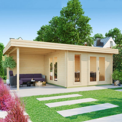 Lasita Maja Lasita Anders Summer House With Veranda - 6.3M X 3.6M - Log Cabin With Canopy Area Double Glazed-32182 