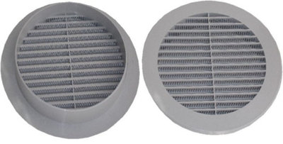 Grey Round Air Vent Grille 100mm With Fly Screen