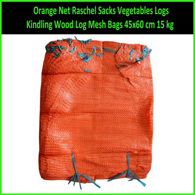  - Orange Net Raschel Bags Sacks Vegetables Logs Kindling Wood Log Mesh 45X60Cm 15Kg (Pack Of: 100)